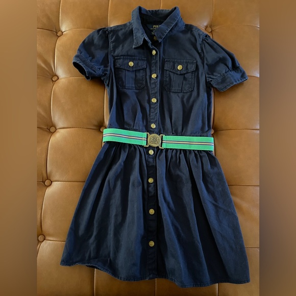Polo Ralph Lauren Navy Dress with Green Belt - Picture 1 of 3